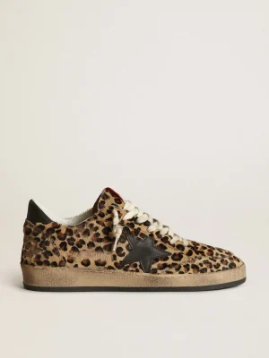 Clearance Ball Star de couro cavalinho com estampa de leopardo, estrela e talão de couro preto MULHER Ball Star