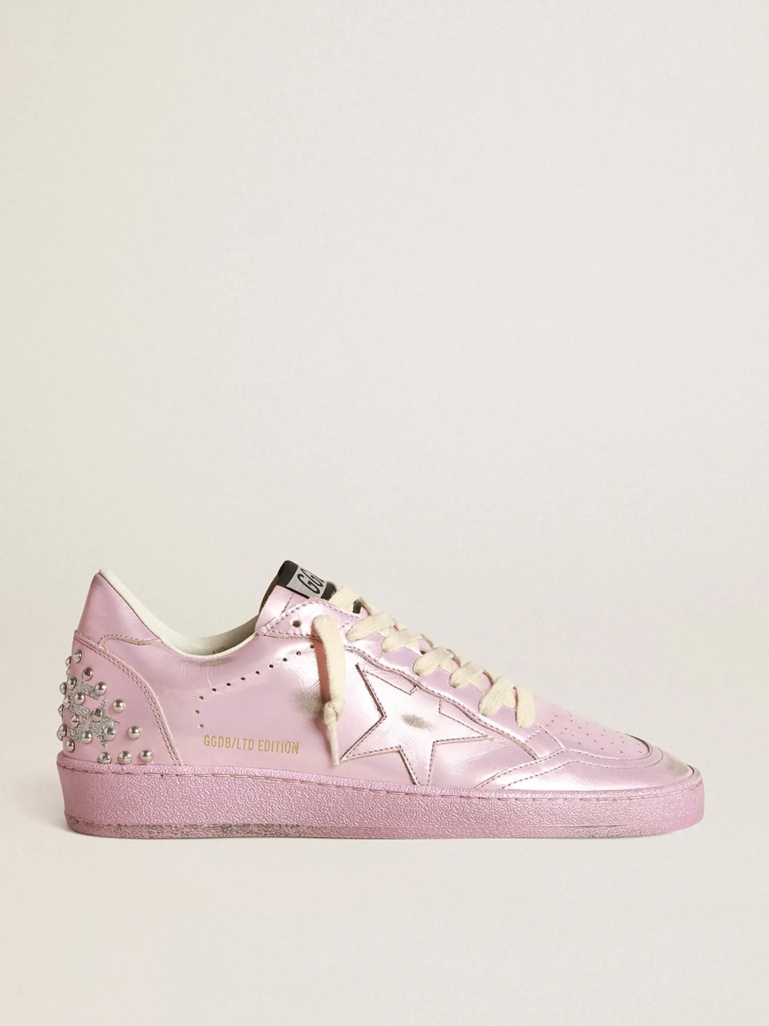 Outlet Ball Star LAB feminino de couro metálico rosa com tachas MULHER Ball Star