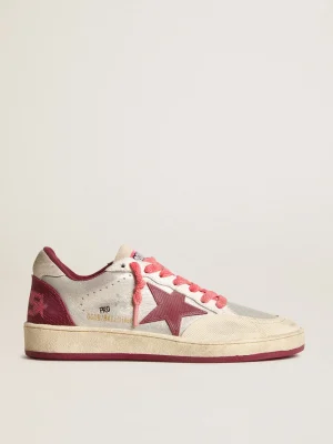 Fashion Ball Star Pro Masculino de couro prateado craquelado com estrela bordô Ball Star