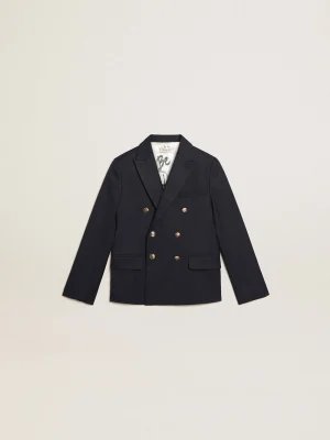 Flash Sale Blazer de abotoamento duplo infantil masculino azul-escuro com botões Roupas de cima (4-12 years) | Roupas de cima (4-12 years)