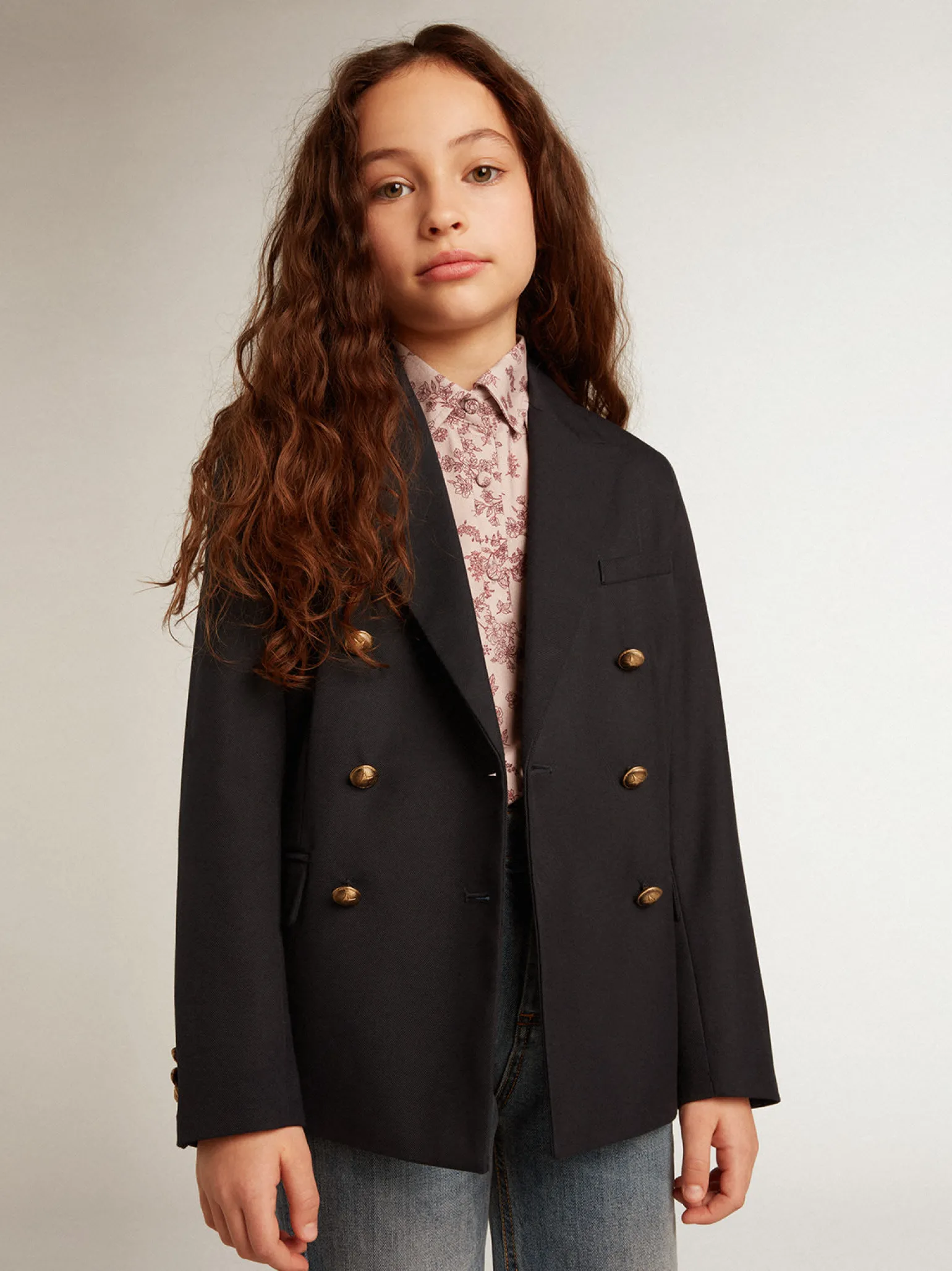 Flash Sale Blazer de abotoamento duplo infantil masculino azul-escuro com botões Roupas de cima (4-12 years) | Roupas de cima (4-12 years)