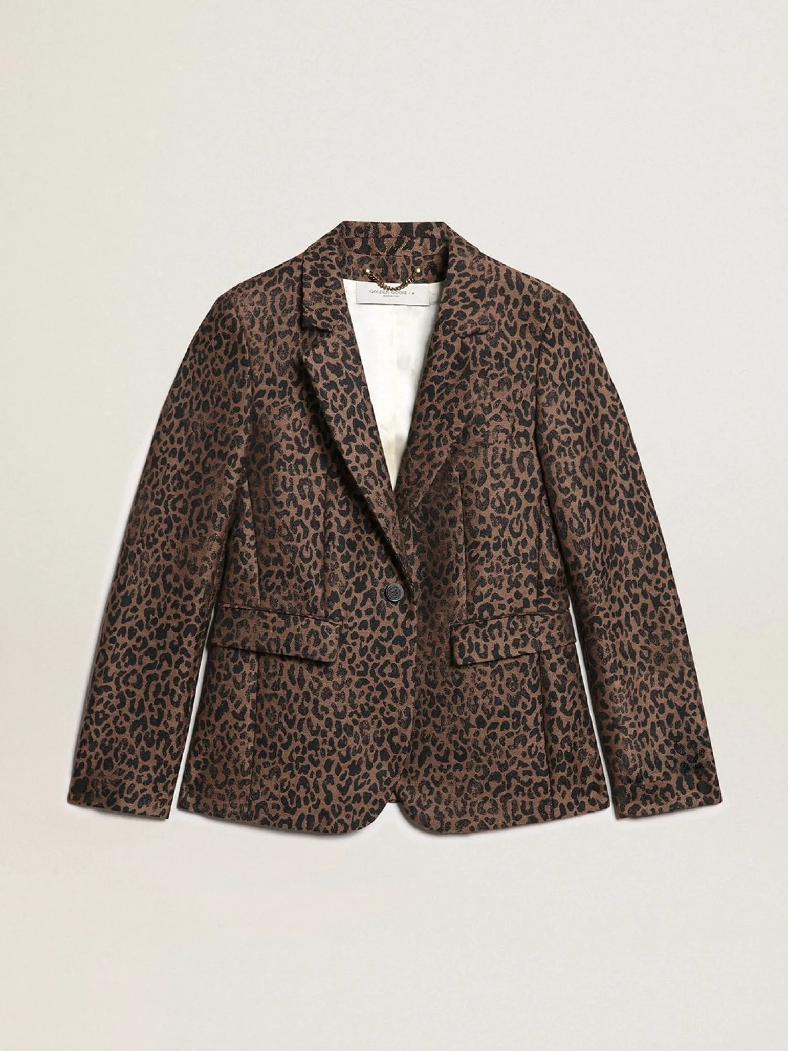 Shop Blazer de abotoamento simples Coleção Golden de lã com estampa animal print de jacquard MULHER Blazers