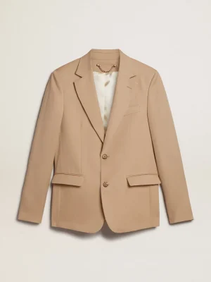 Fashion Blazer de abotoamento simples cor areia com botões de chifre Blazers