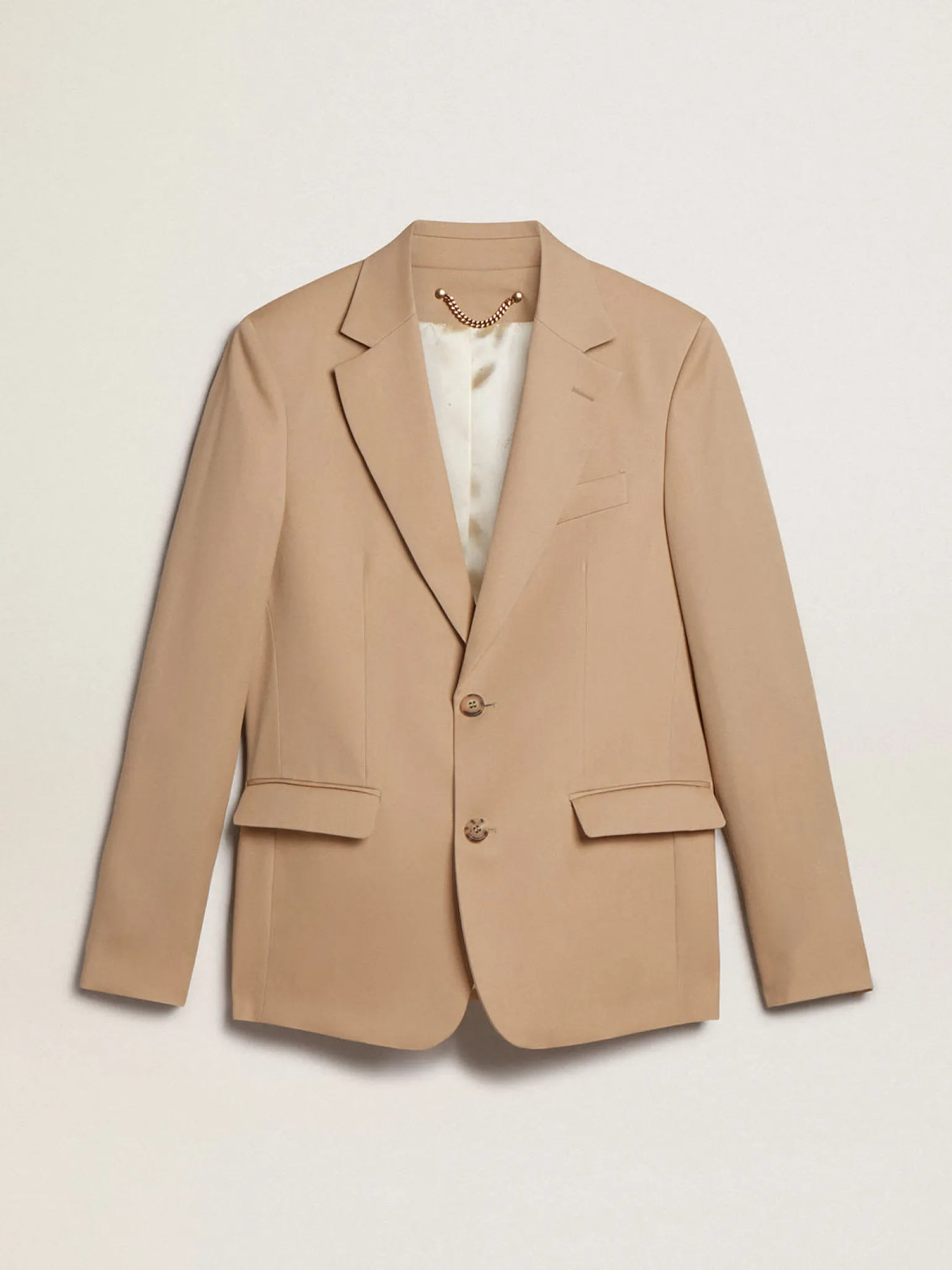 Fashion Blazer de abotoamento simples cor areia com botões de chifre Blazers
