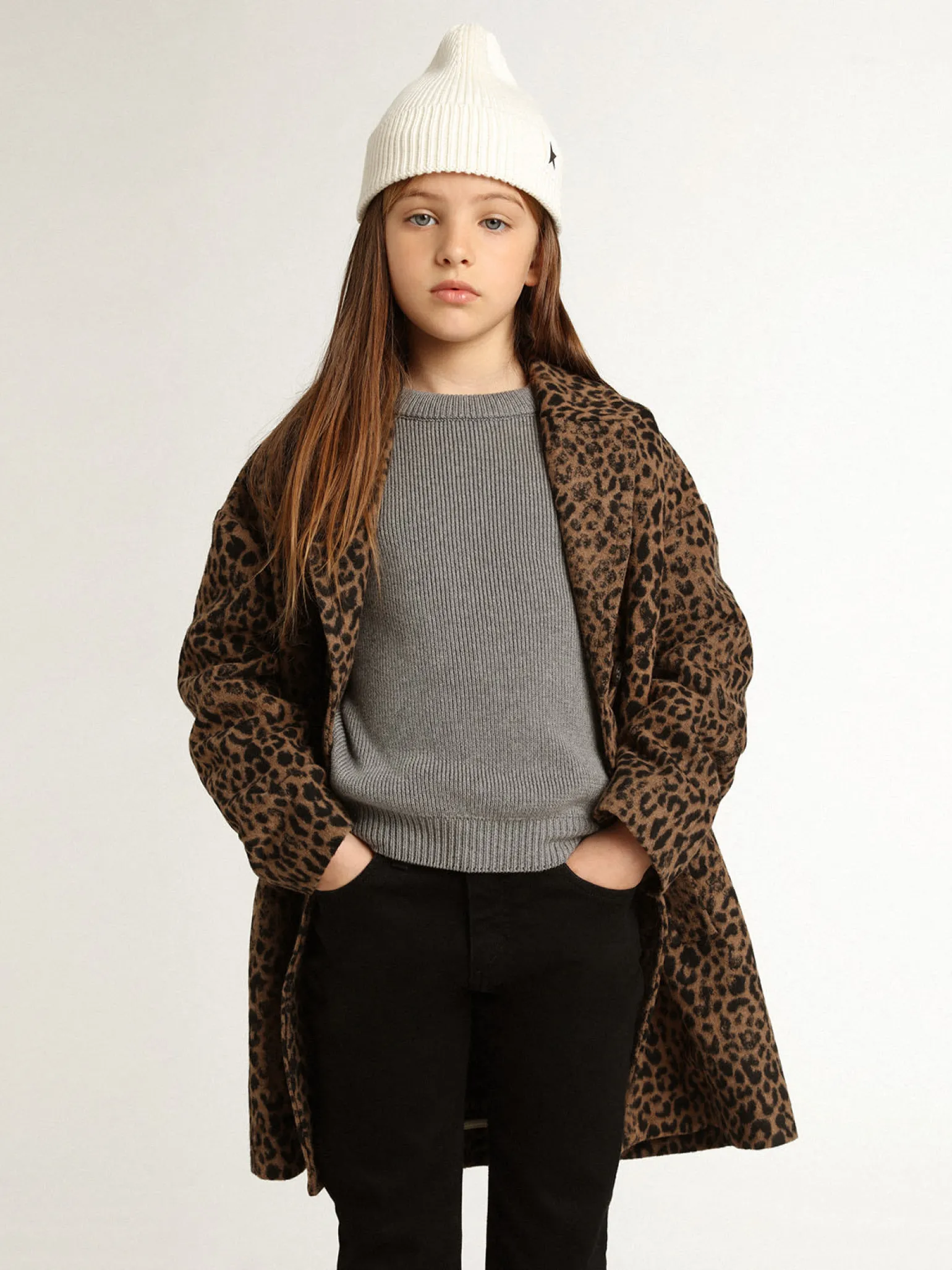 Flash Sale Blazer de abotoamento simples de lã infantil feminino, animal print jacquard Roupas de cima (4-12 years)