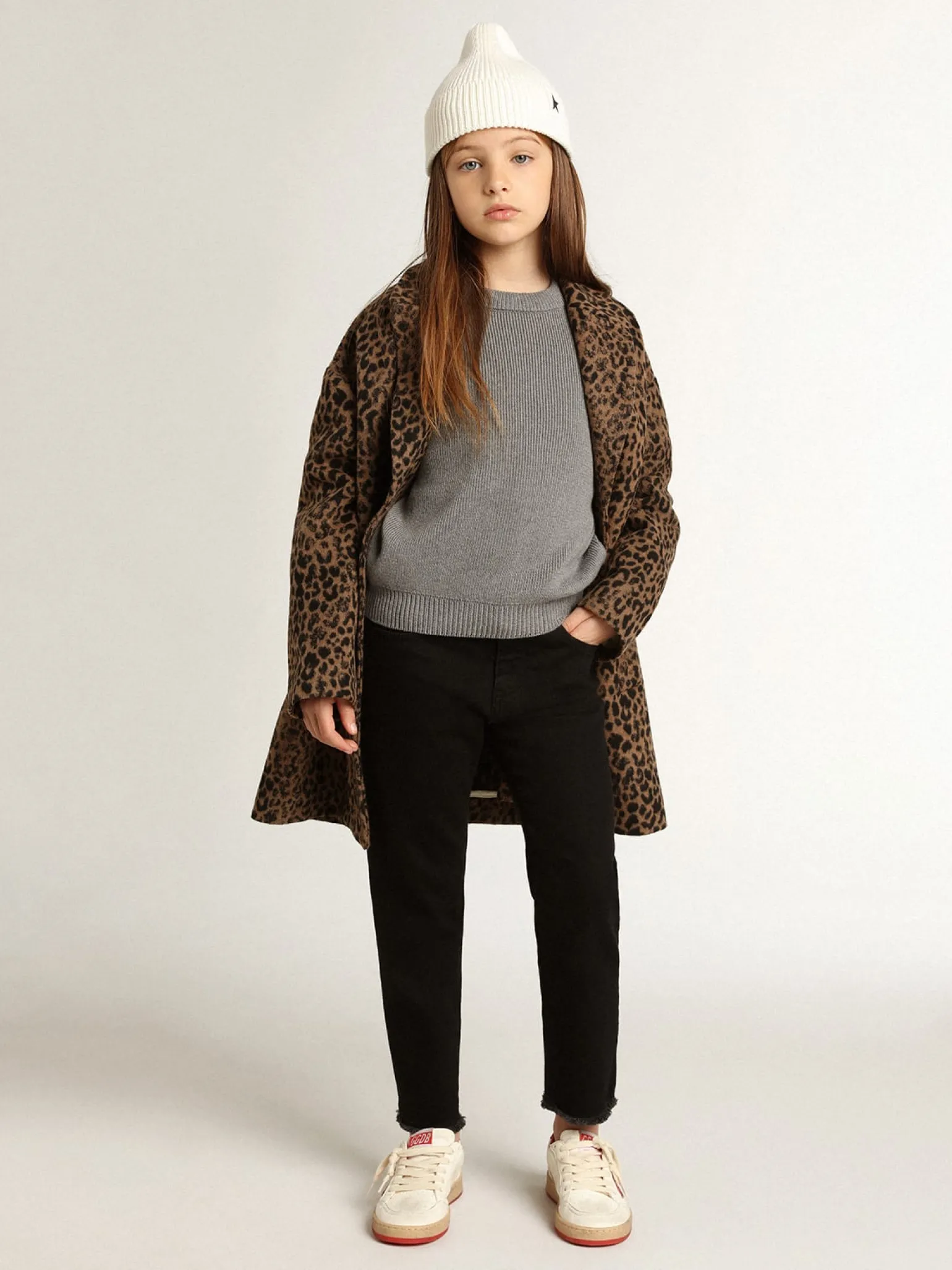 Flash Sale Blazer de abotoamento simples de lã infantil feminino, animal print jacquard Roupas de cima (4-12 years)