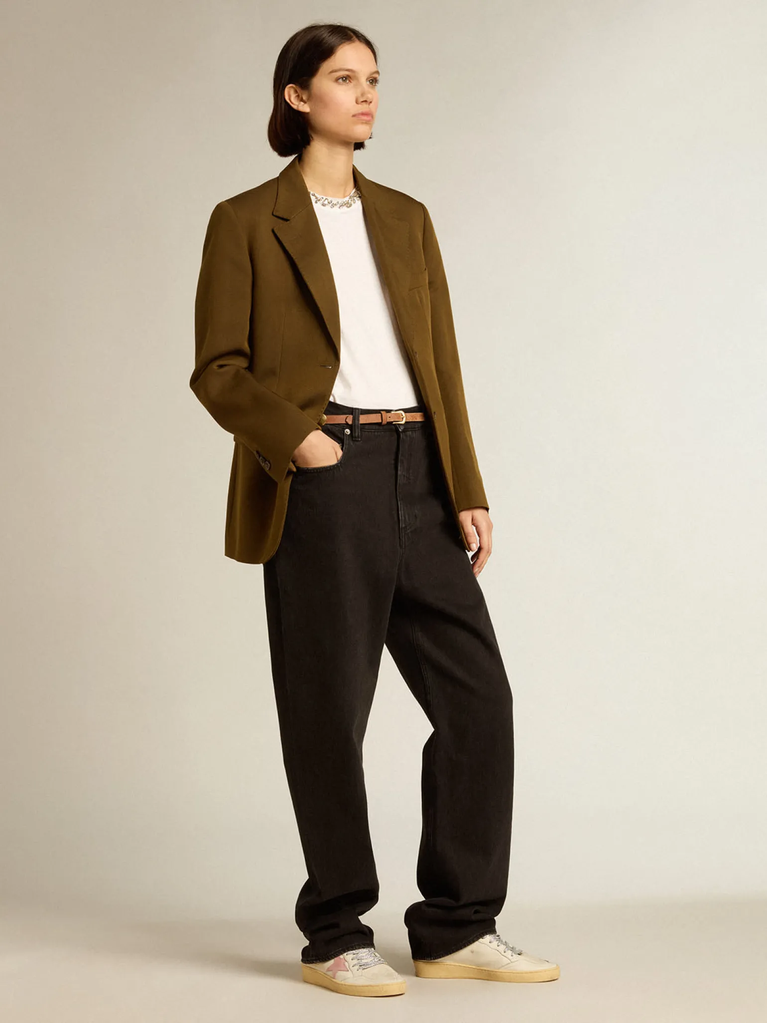 Discount Blazer de abotoamento simples de lã cor de faia com botões de chifre MULHER Casacos e blusões