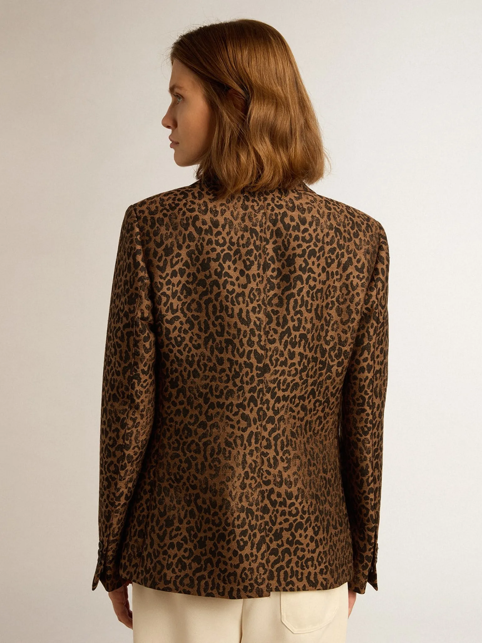 Shop Blazer de abotoamento simples Coleção Golden de lã com estampa animal print de jacquard MULHER Blazers