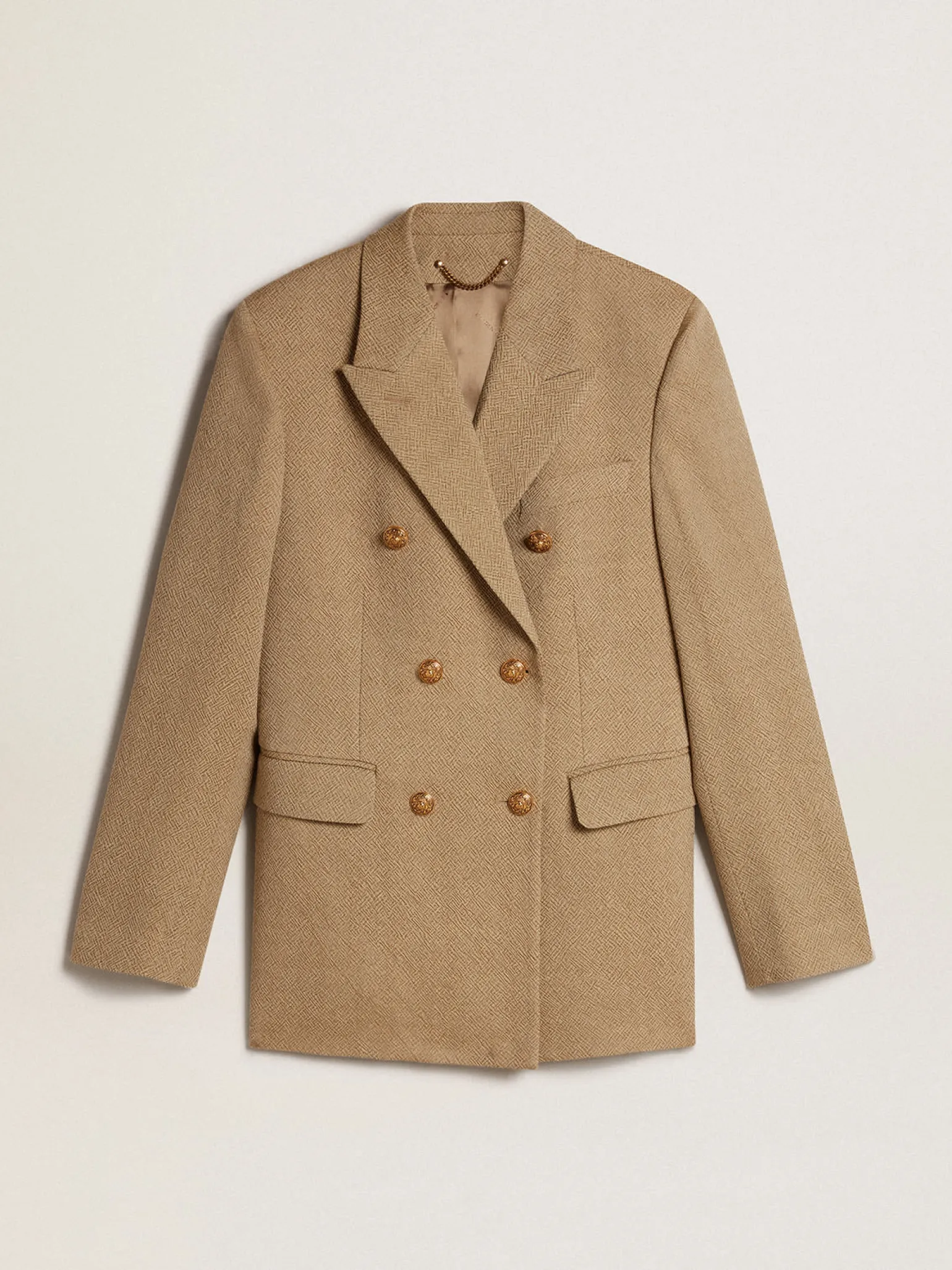 Sale Blazer feminino de abotoamento duplo de lã cor de faia clara MULHER Blazers