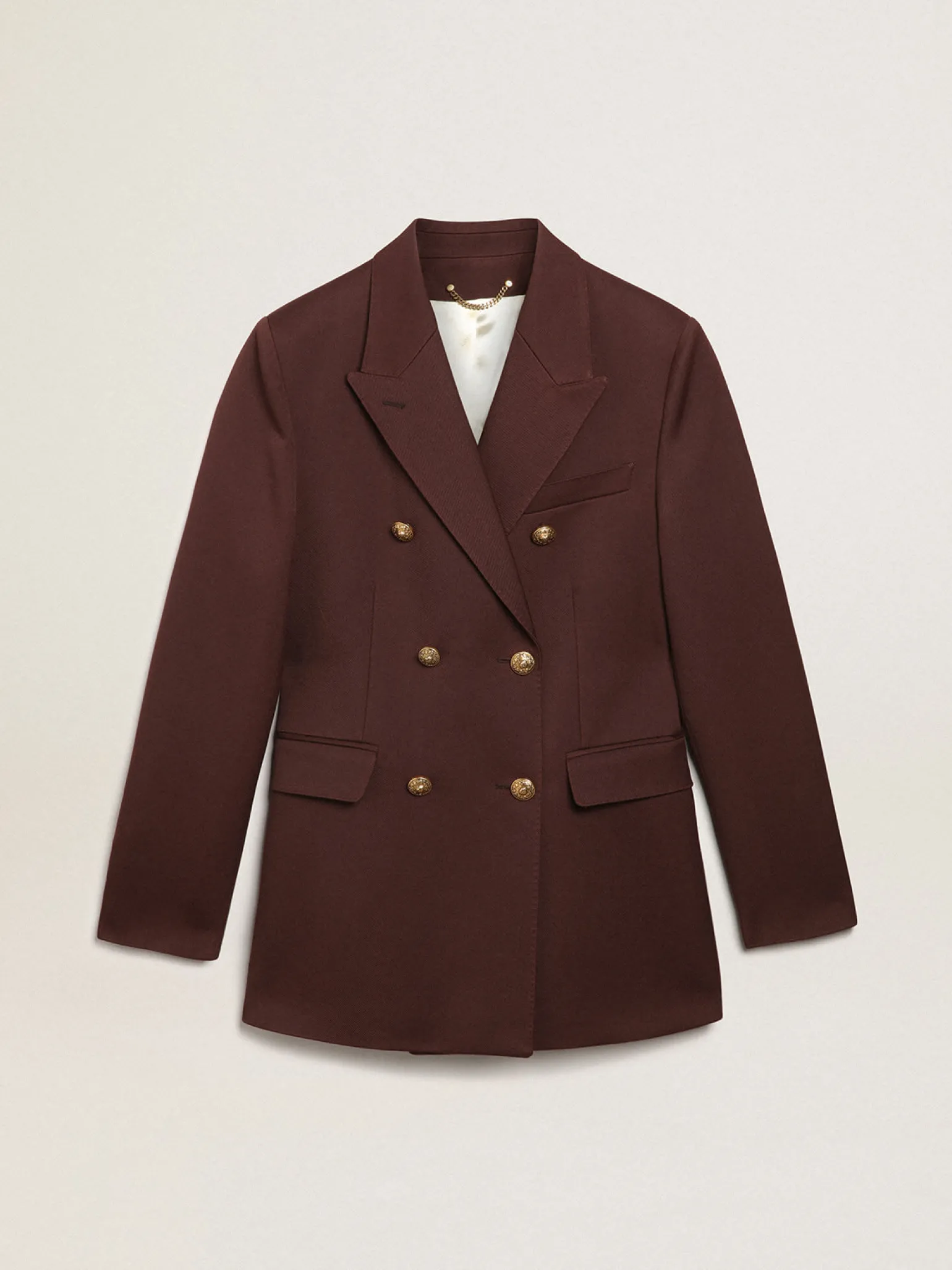 Cheap Blazer feminino de abotoamento duplo de gabardine de lã cor café MULHER Blazers