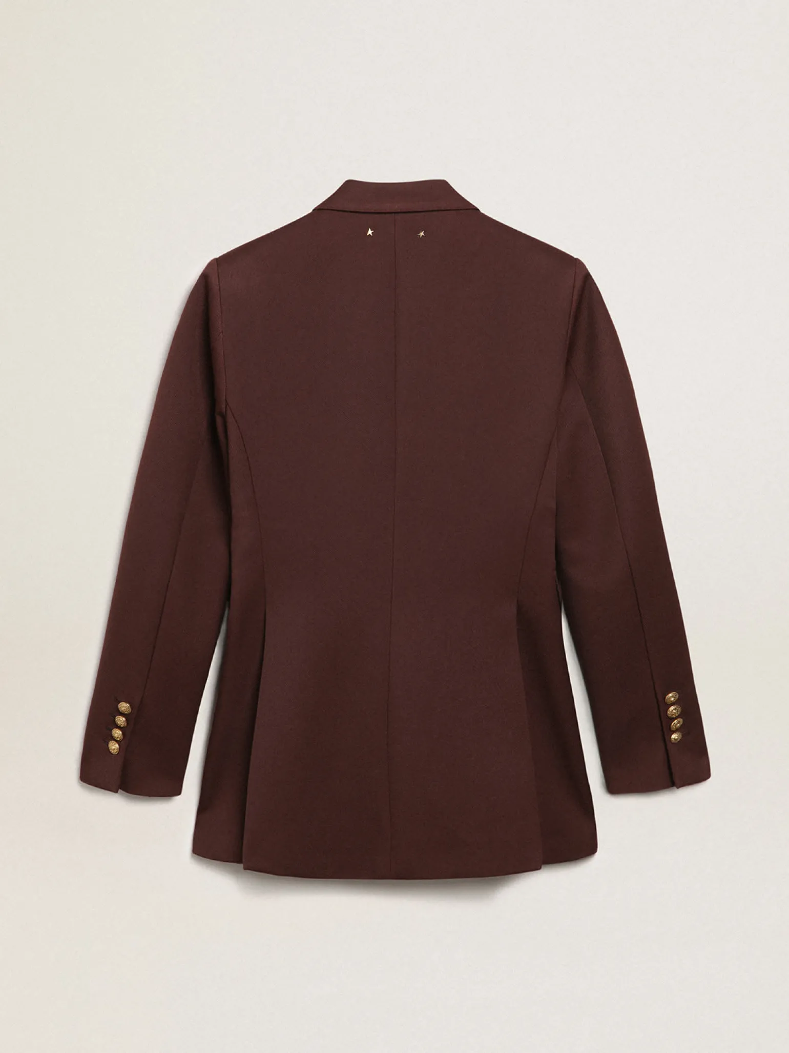 Cheap Blazer feminino de abotoamento duplo de gabardine de lã cor café MULHER Blazers