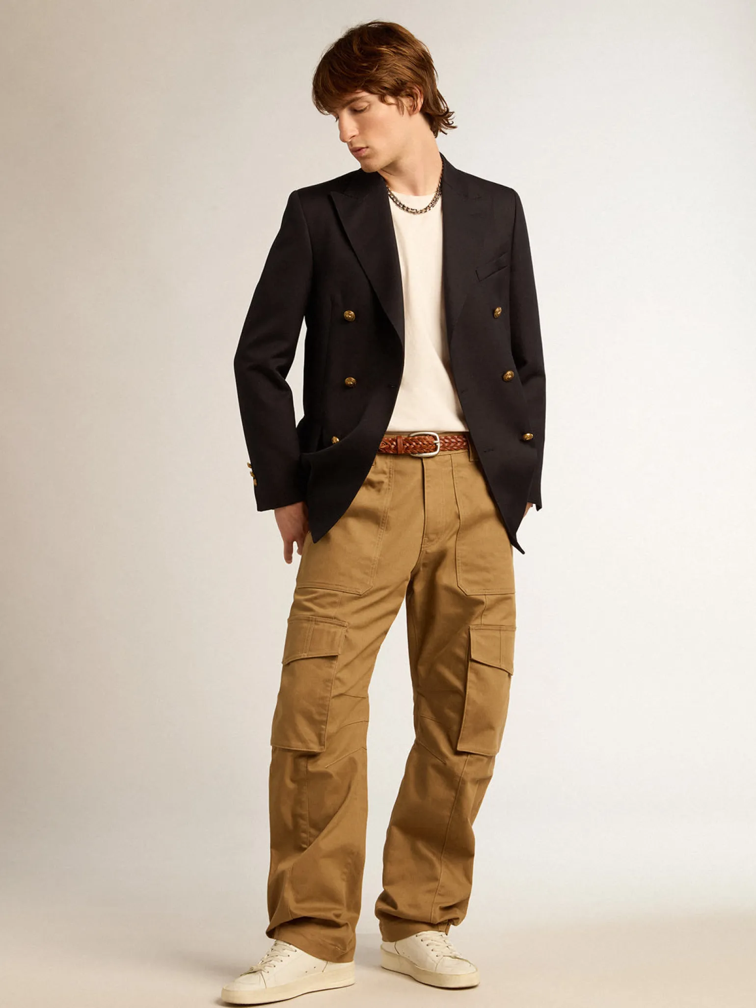 Sale Blazer masculino de abotoamento duplo azul-escuro Blazers
