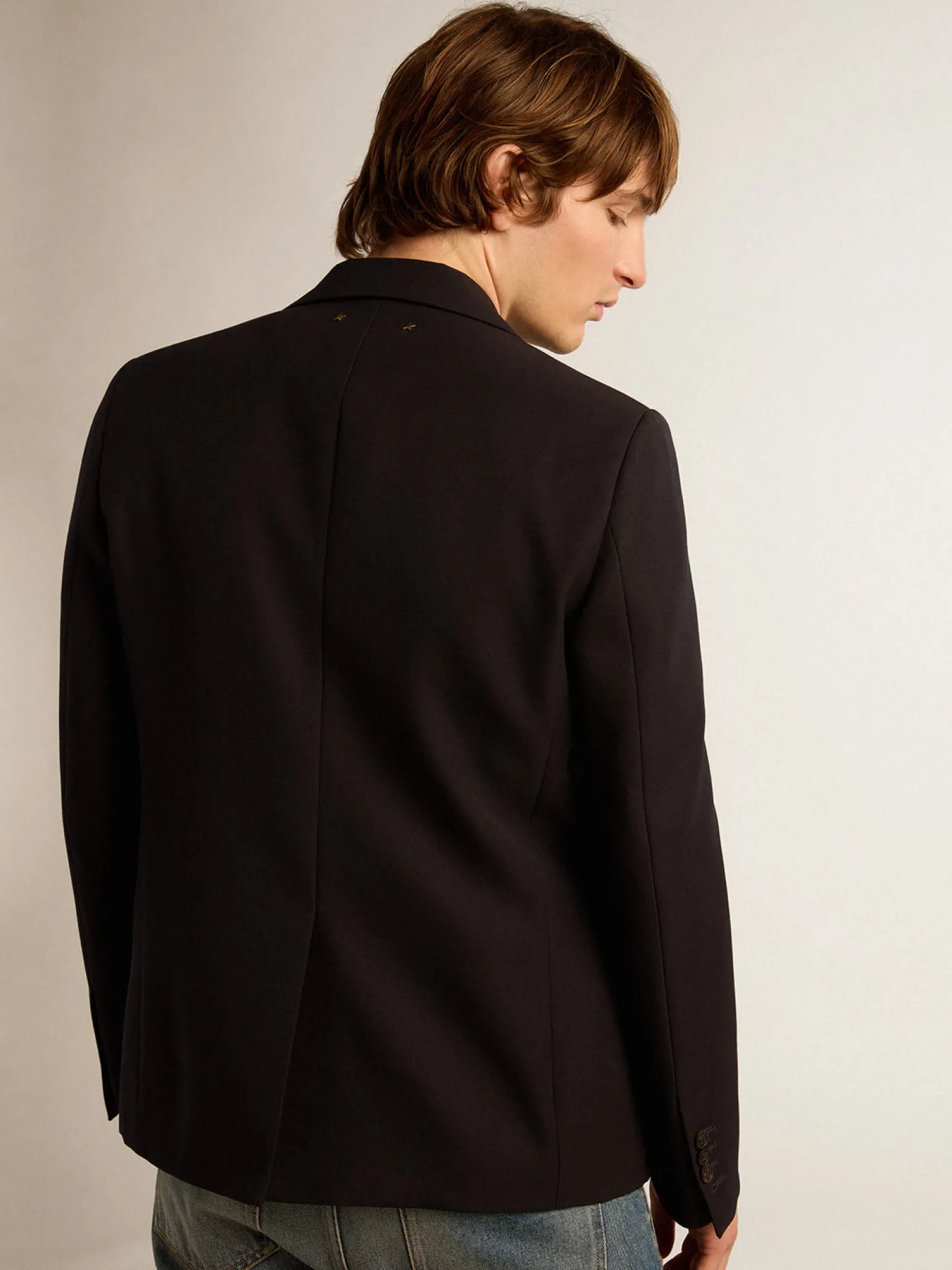 Sale Blazer masculino de abotoamento simples de gabardine de lã azul-escuro Blazers