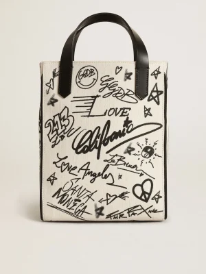 Outlet Bolsa Mini California feminina de algodão branco com estampa preta MULHER Minibolsas | Bolsas de mão