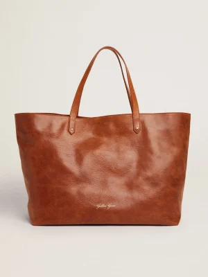 Sale Bolsa Pasadena de couro marrom brilhante com logo dourado na frente MULHER Bolsas de ombro | Bolsas de mão