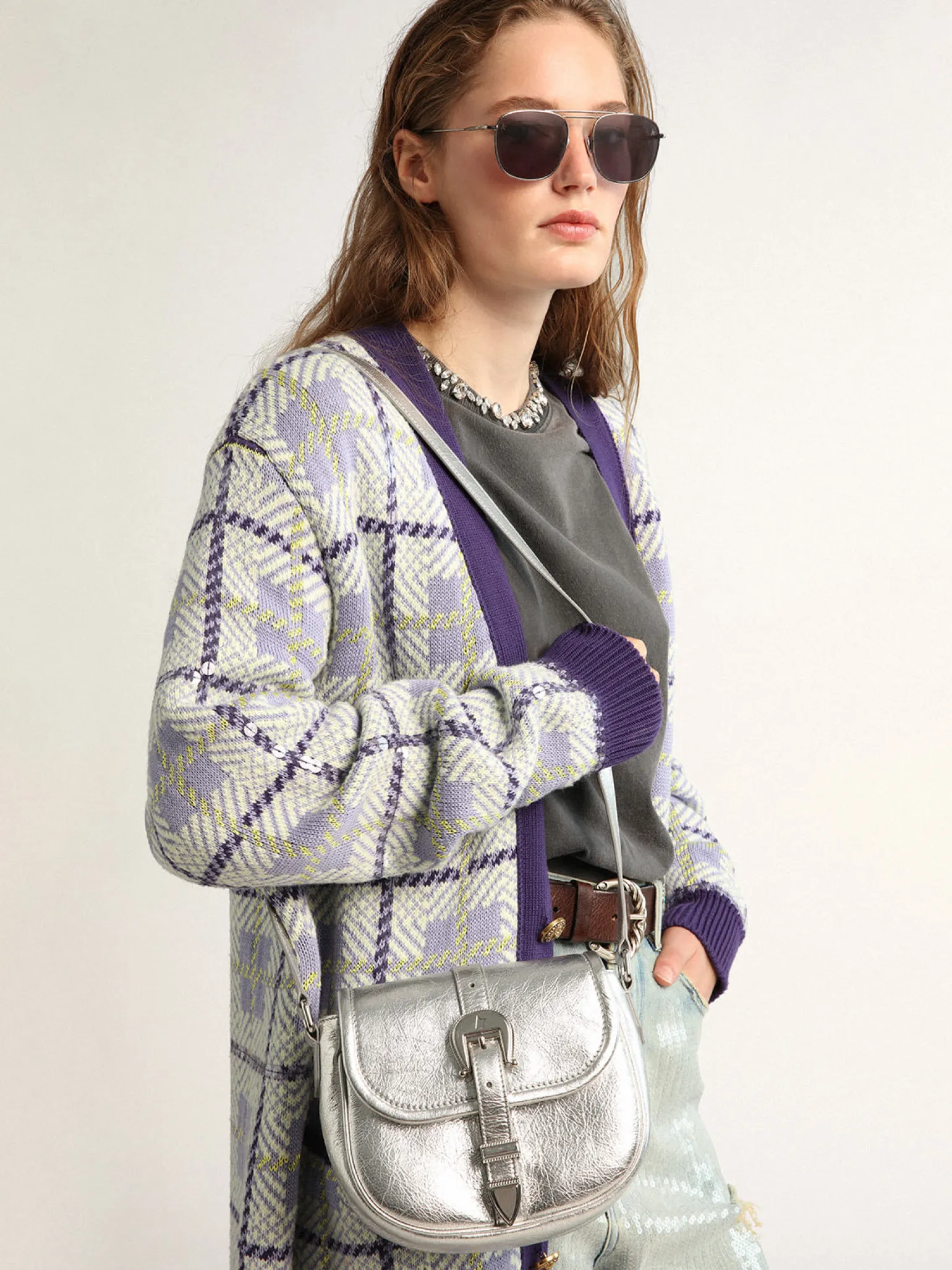 Outlet Bolsa Rodeo feminina pequena de couro metálico prateado MULHER Bolsas tiracolo