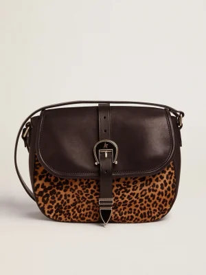 Best Sale Bolsa Rodeo média de couro preto e cavalinho com estampa de leopardo MULHER Bolsas tiracolo