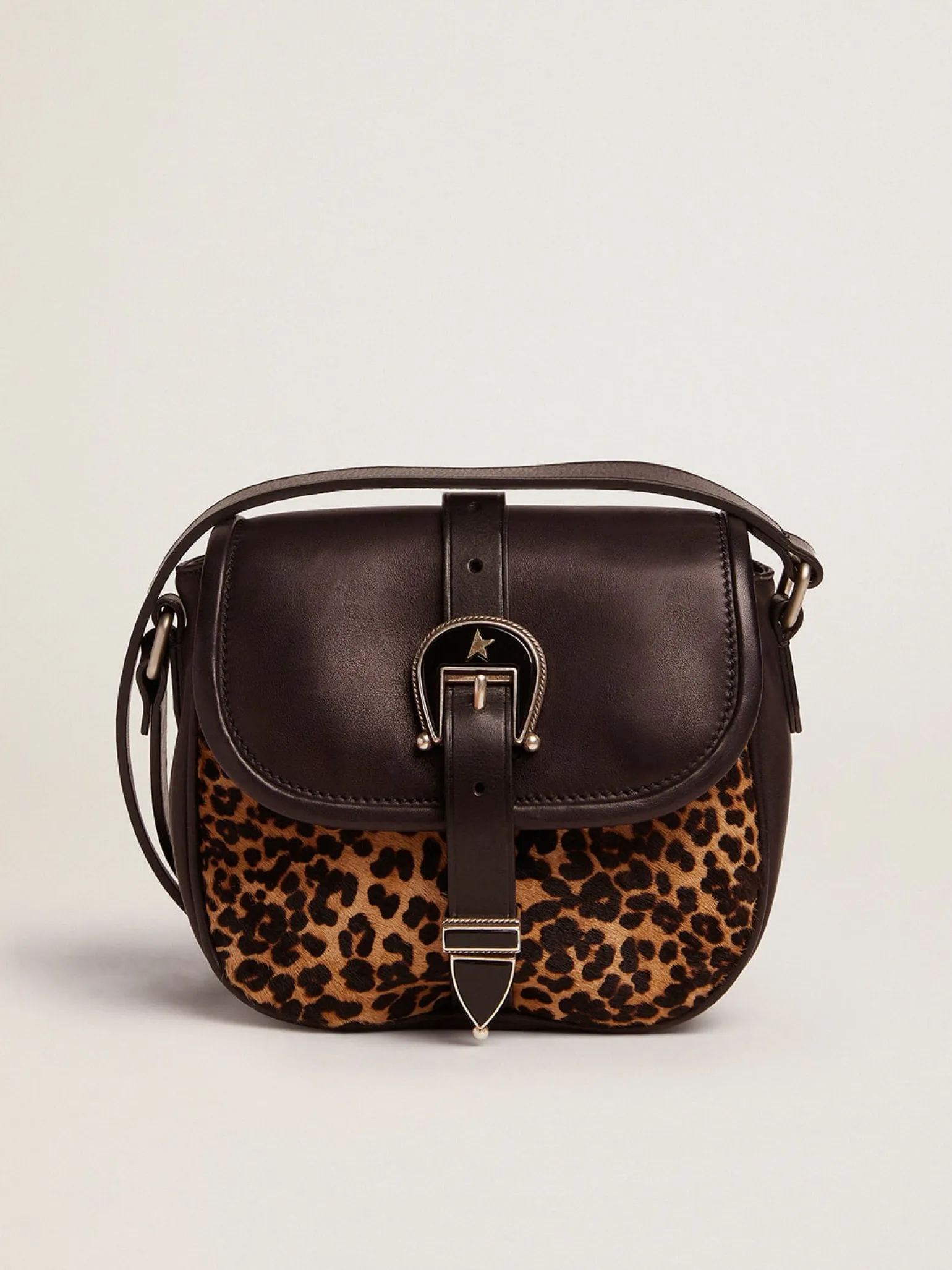 Store Bolsa Rodeo pequena de couro preto e couro cavalinho com estampa de leopardo MULHER Bolsas tiracolo