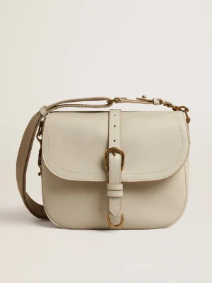 Shop Bolsa Sally média de couro cor porcelana com fivela e alça de ombro em contraste MULHER Bolsas tiracolo