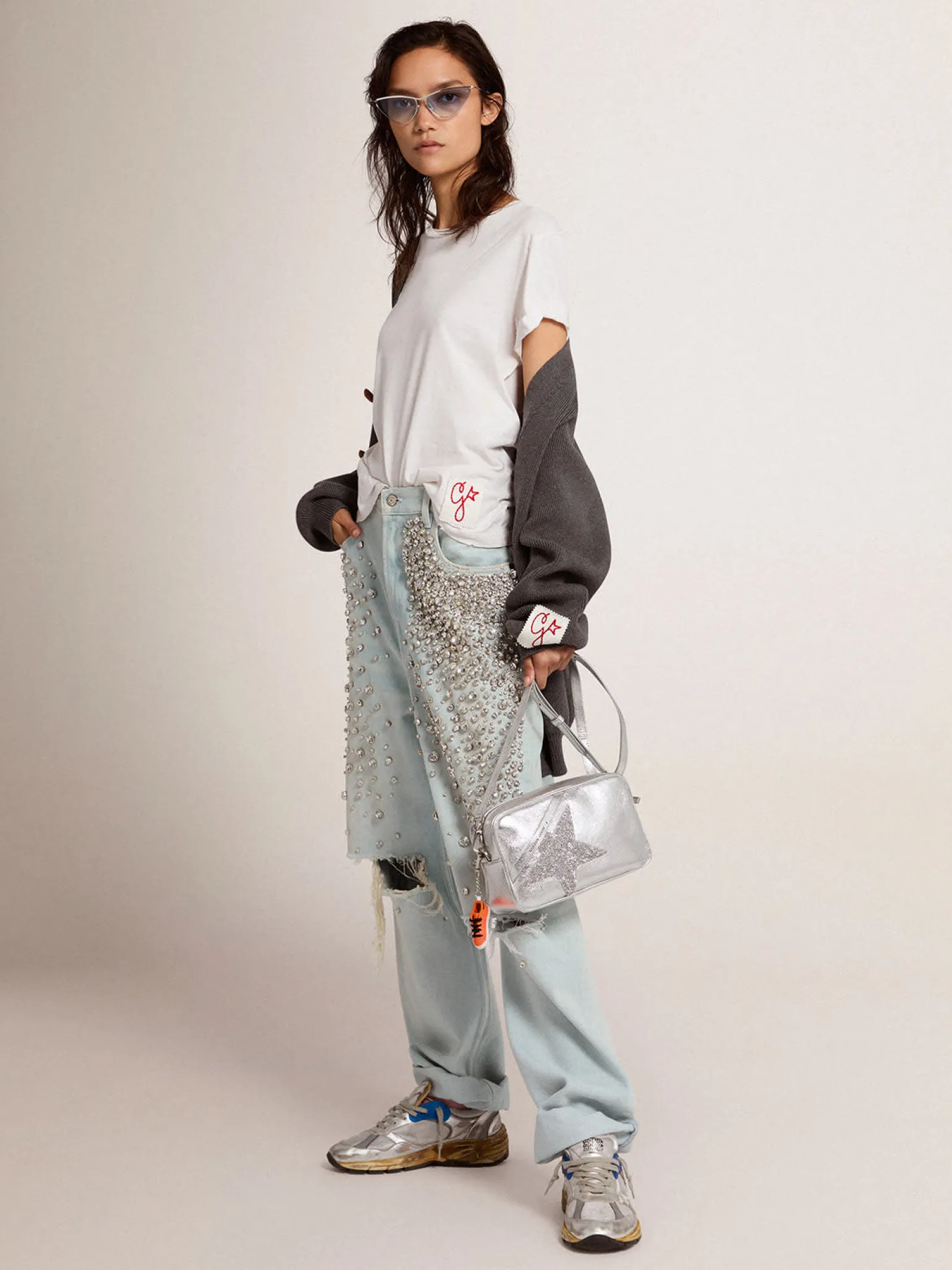 Discount Bolsa Star prateada de couro metálico com estrela Swarovski MULHER Bolsas tiracolo