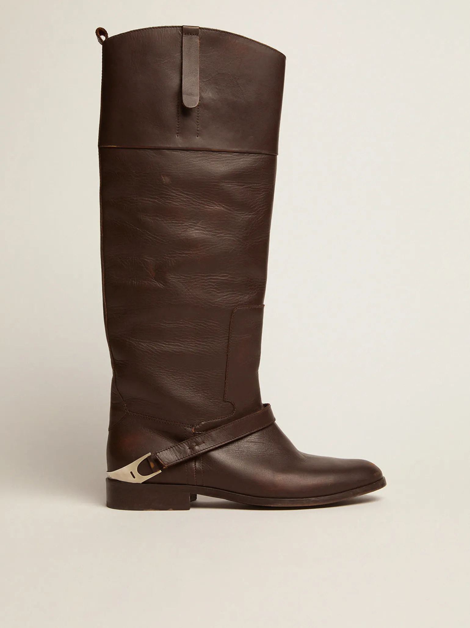 Cheap Bota Charlie feminina de couro marrom escuro e braçadeira no salto MULHER Botas