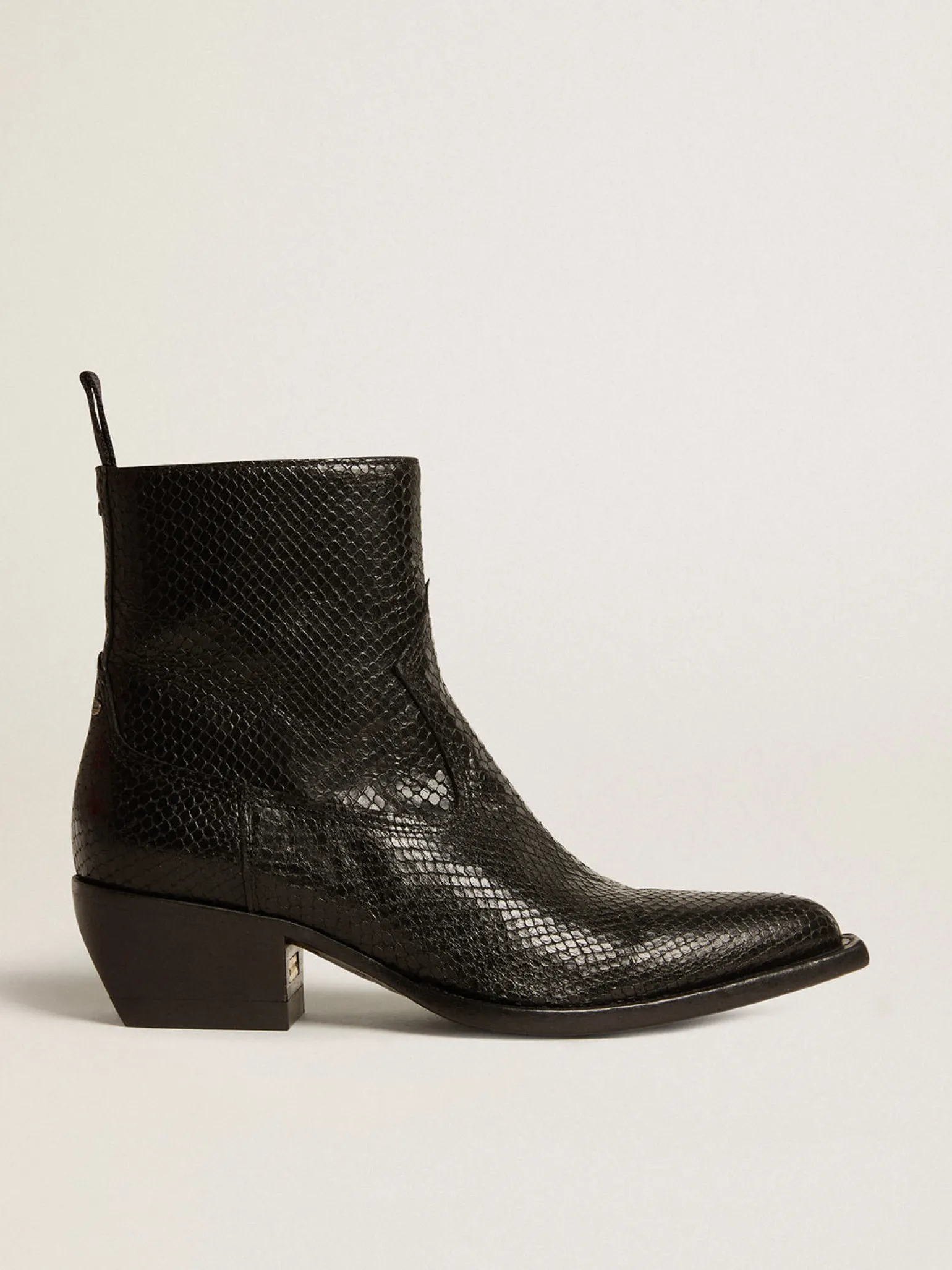 Clearance Botas Debbie de cano baixo de couro preto com estampa de píton MULHER Botas