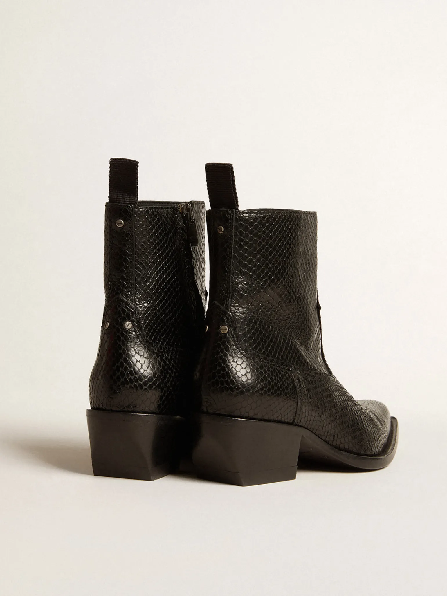 Clearance Botas Debbie de cano baixo de couro preto com estampa de píton MULHER Botas