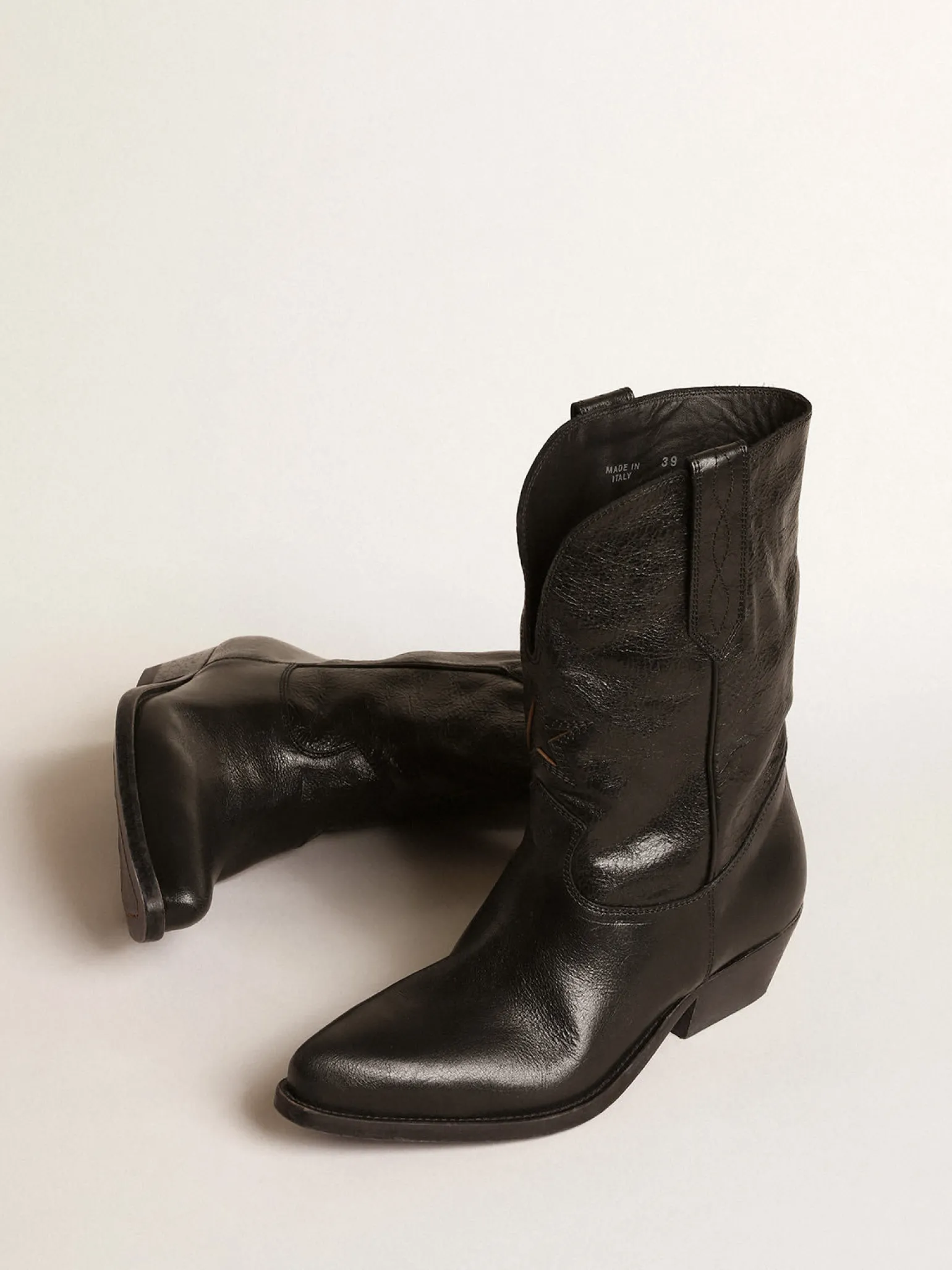 Clearance Botas Wish Star de cano baixo de couro preto com estrela preta MULHER Botas