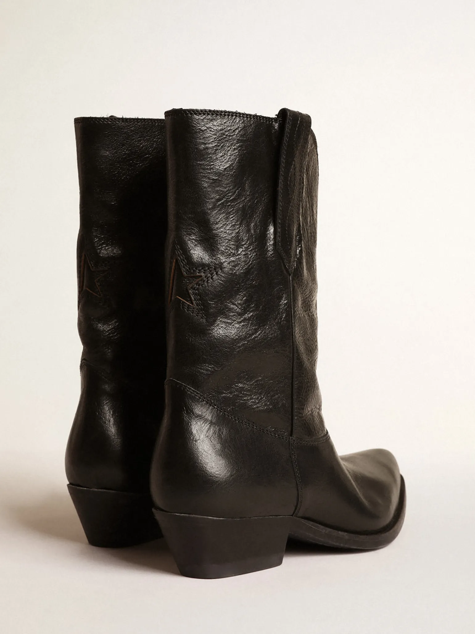 Clearance Botas Wish Star de cano baixo de couro preto com estrela preta MULHER Botas