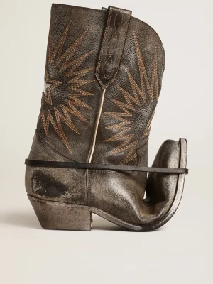 Discount Botas Wish Star femininas cano baixo de couro preto com estrela prateada MULHER Botas