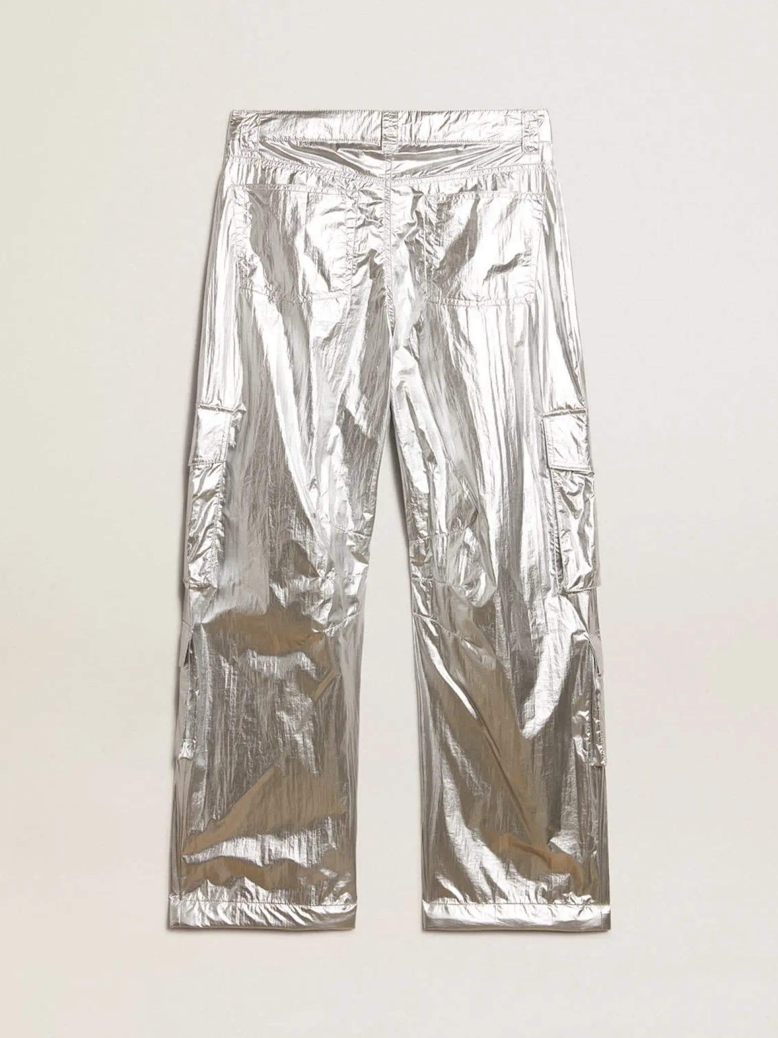 Hot Calça cargo masculina de tecido técnico prateado Jeans e calças