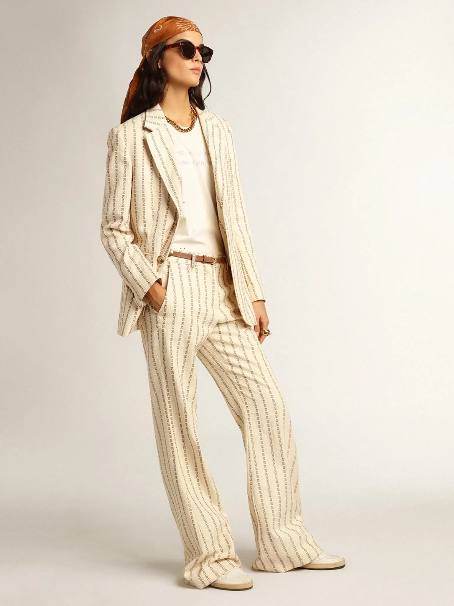 Cheap Calça de algodão na cor creme com estampa jacquard MULHER Jeans e calças