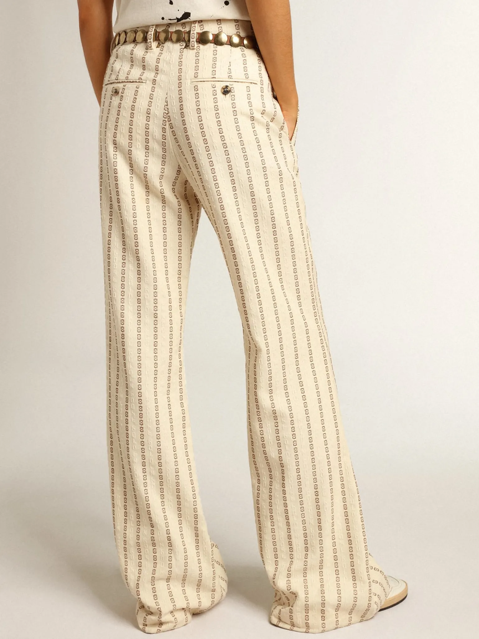 Cheap Calça de algodão na cor creme com estampa jacquard MULHER Jeans e calças