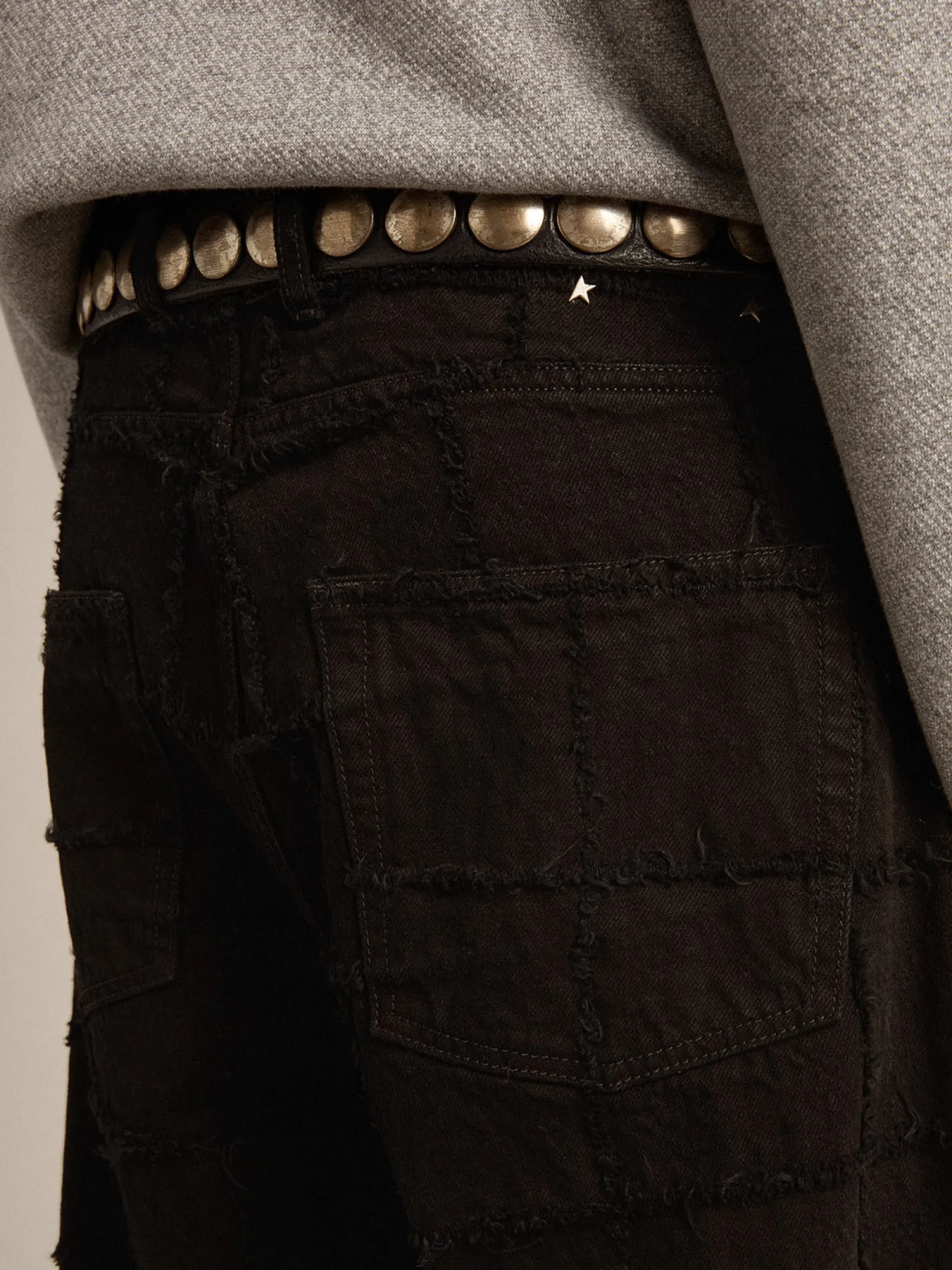 Online Calça de algodão preto com estampa xadrez efeito 3D Jeans e calças