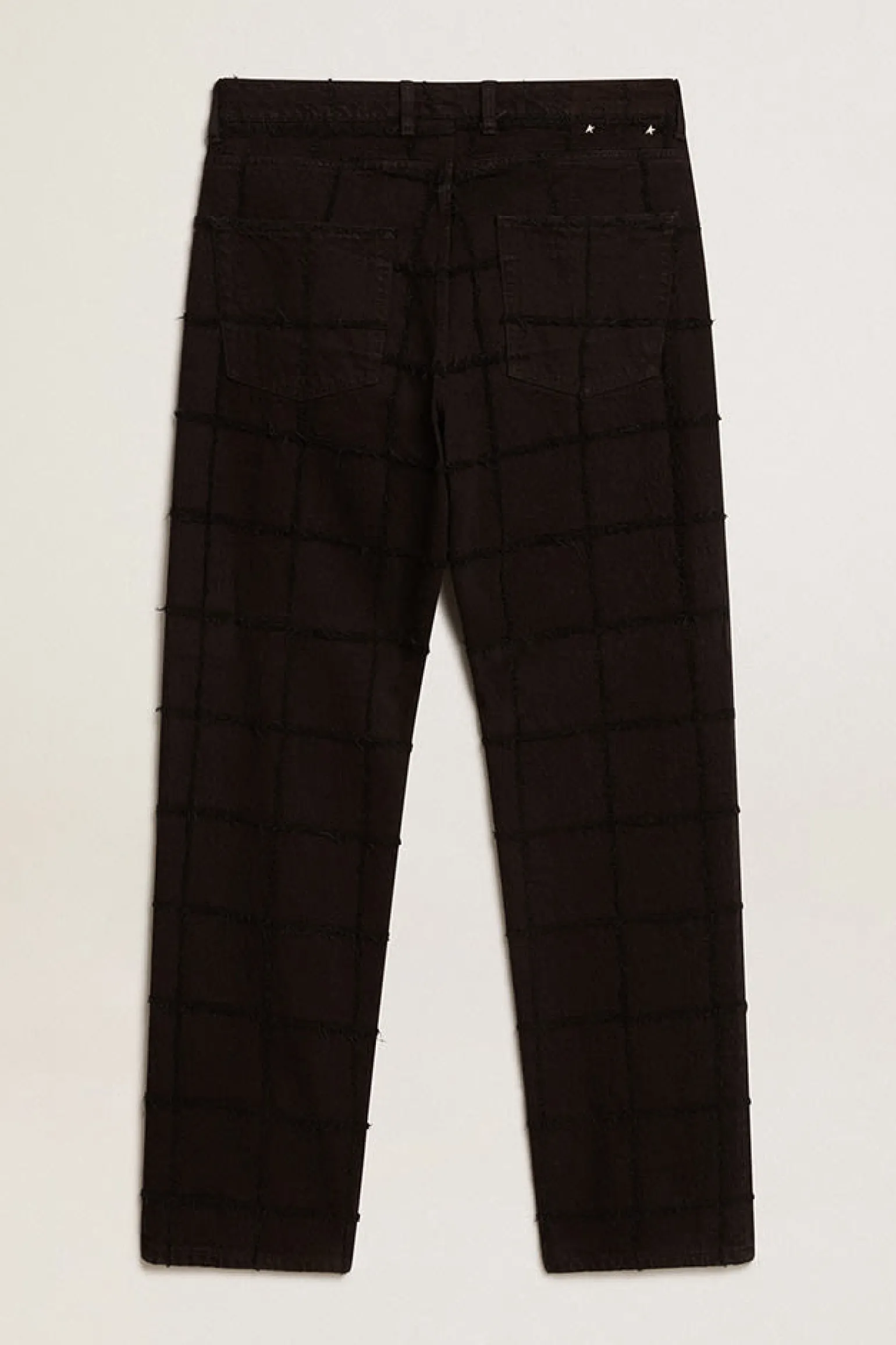 Online Calça de algodão preto com estampa xadrez efeito 3D Jeans e calças