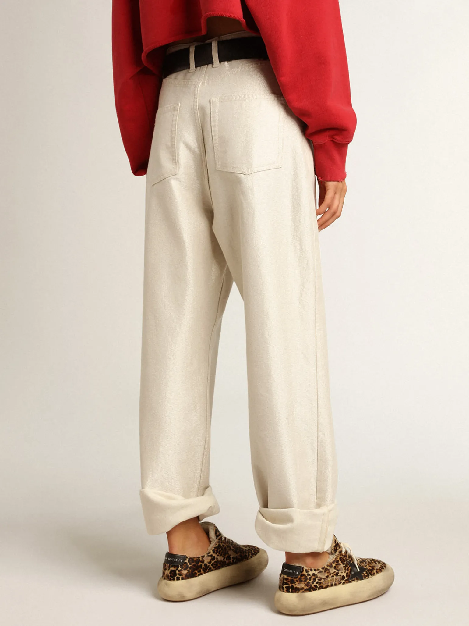 Sale Calça de brim branco dourado MULHER Jeans e calças