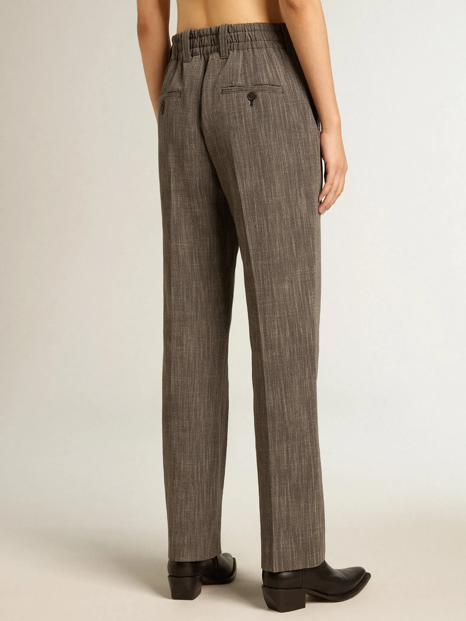 Best Calça de cintura alta feminina em mistura de lã melange cinza MULHER Jeans e calças