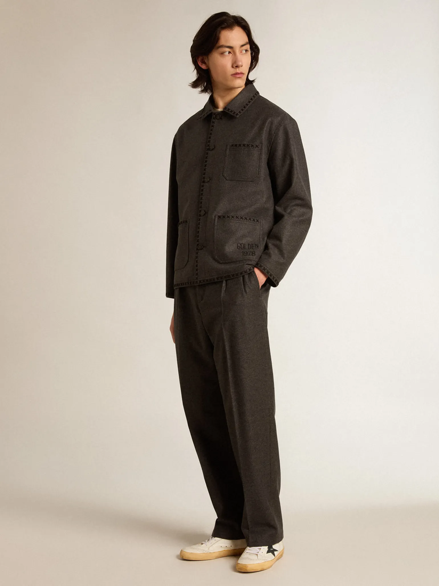 Cheap Calça de flanela de lã cinza escuro Jeans e calças