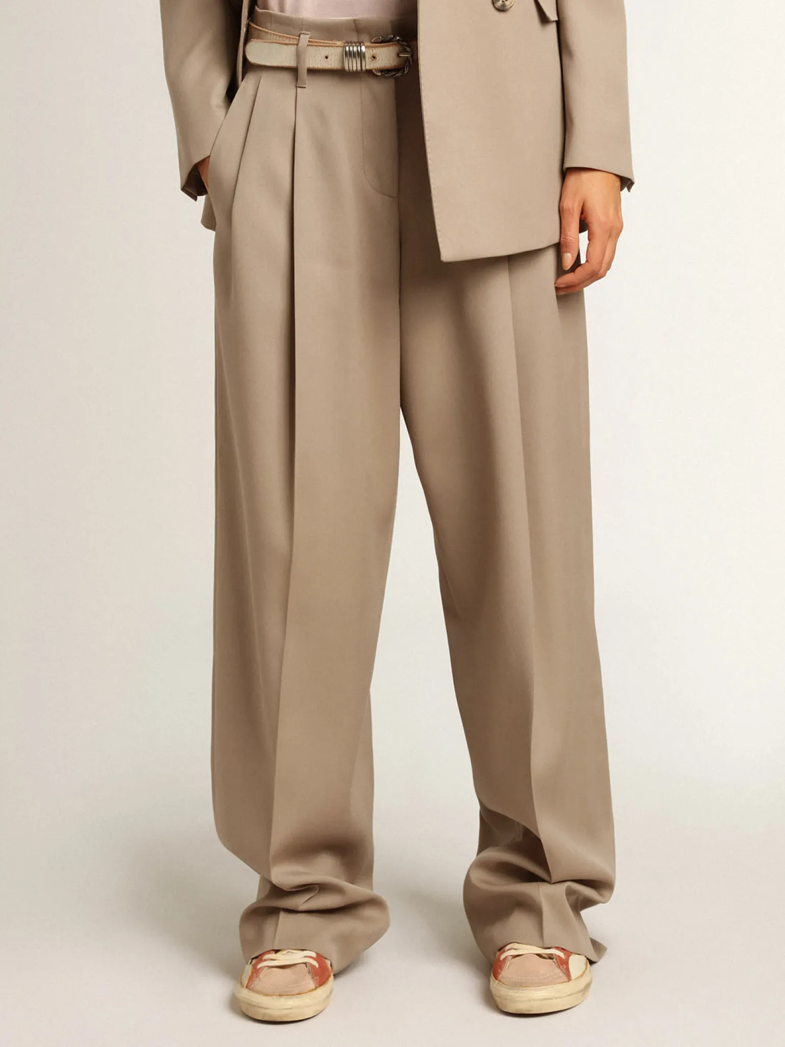 Clearance Calça de gabardine de lã cinza MULHER Jeans e calças