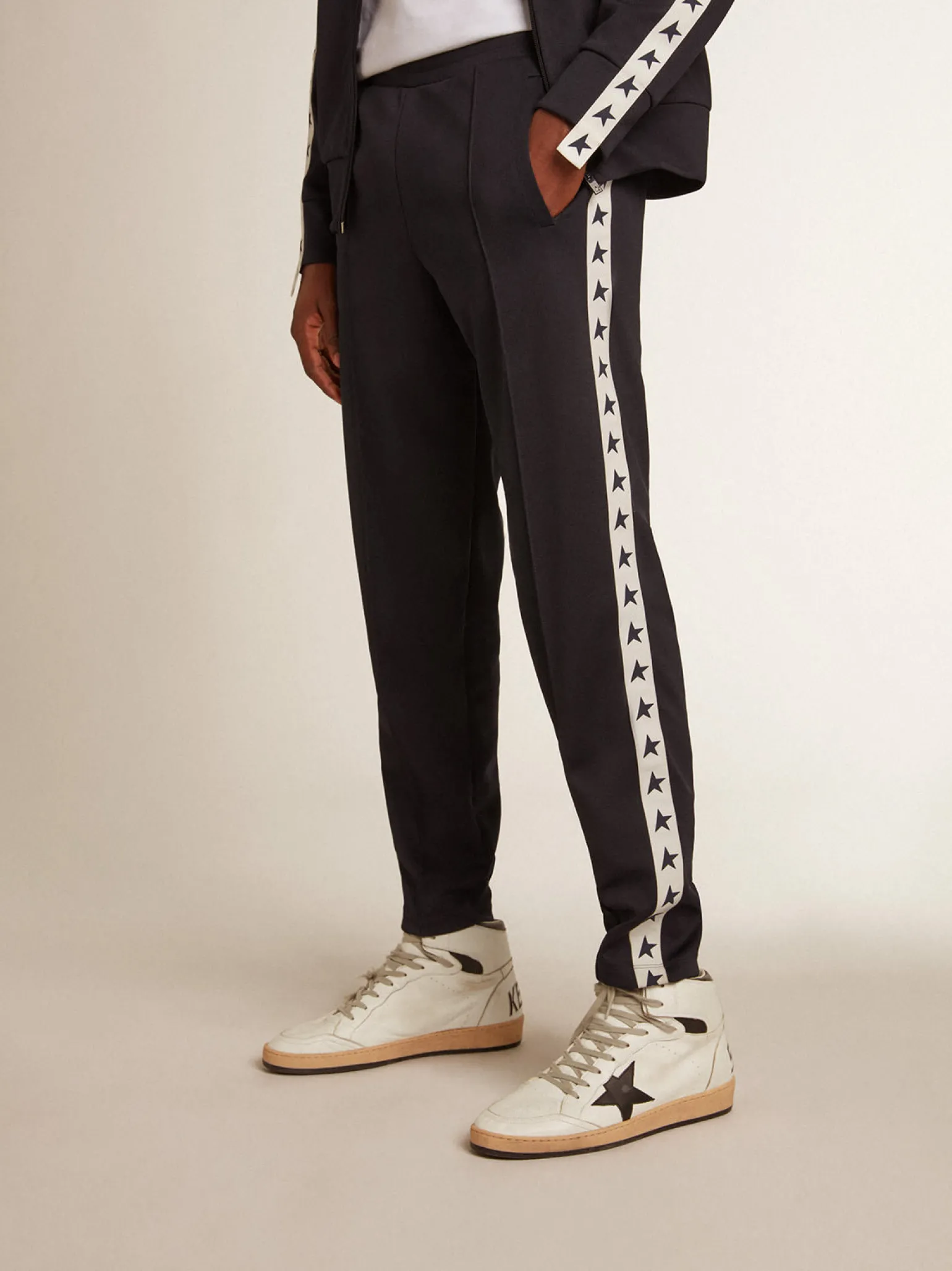 Best Sale Calça de jogging azul-escura com fita e estrelas em contraste Jeans e calças