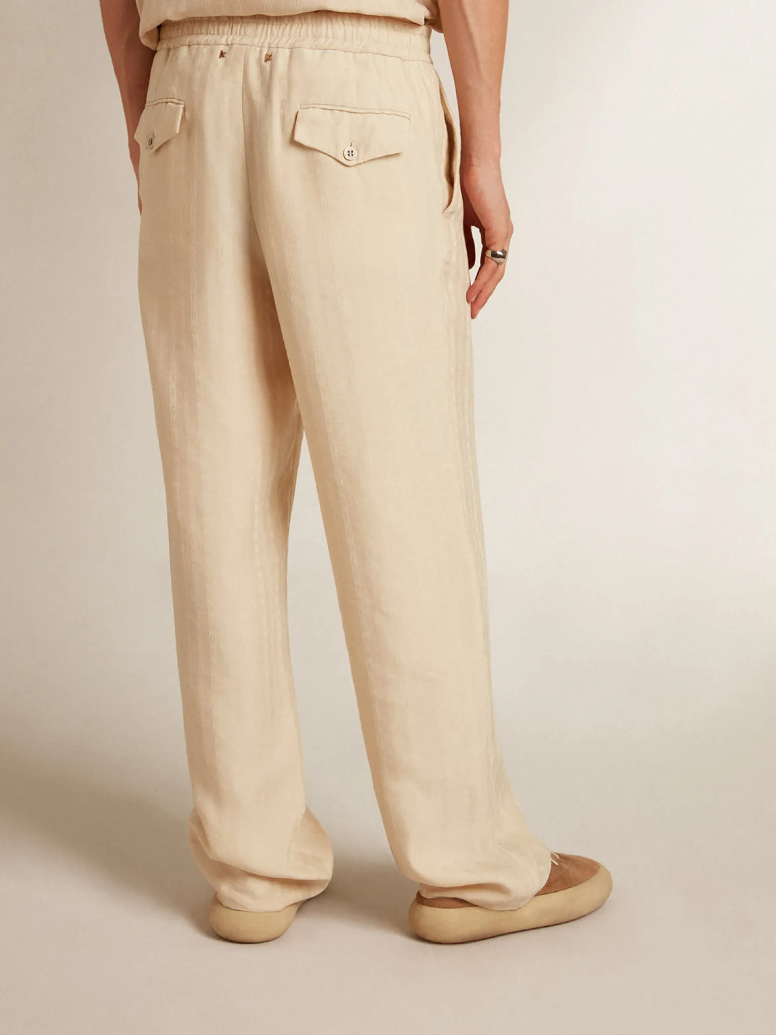 Fashion Calça de jogging de linho cor de pergaminho Jeans e calças