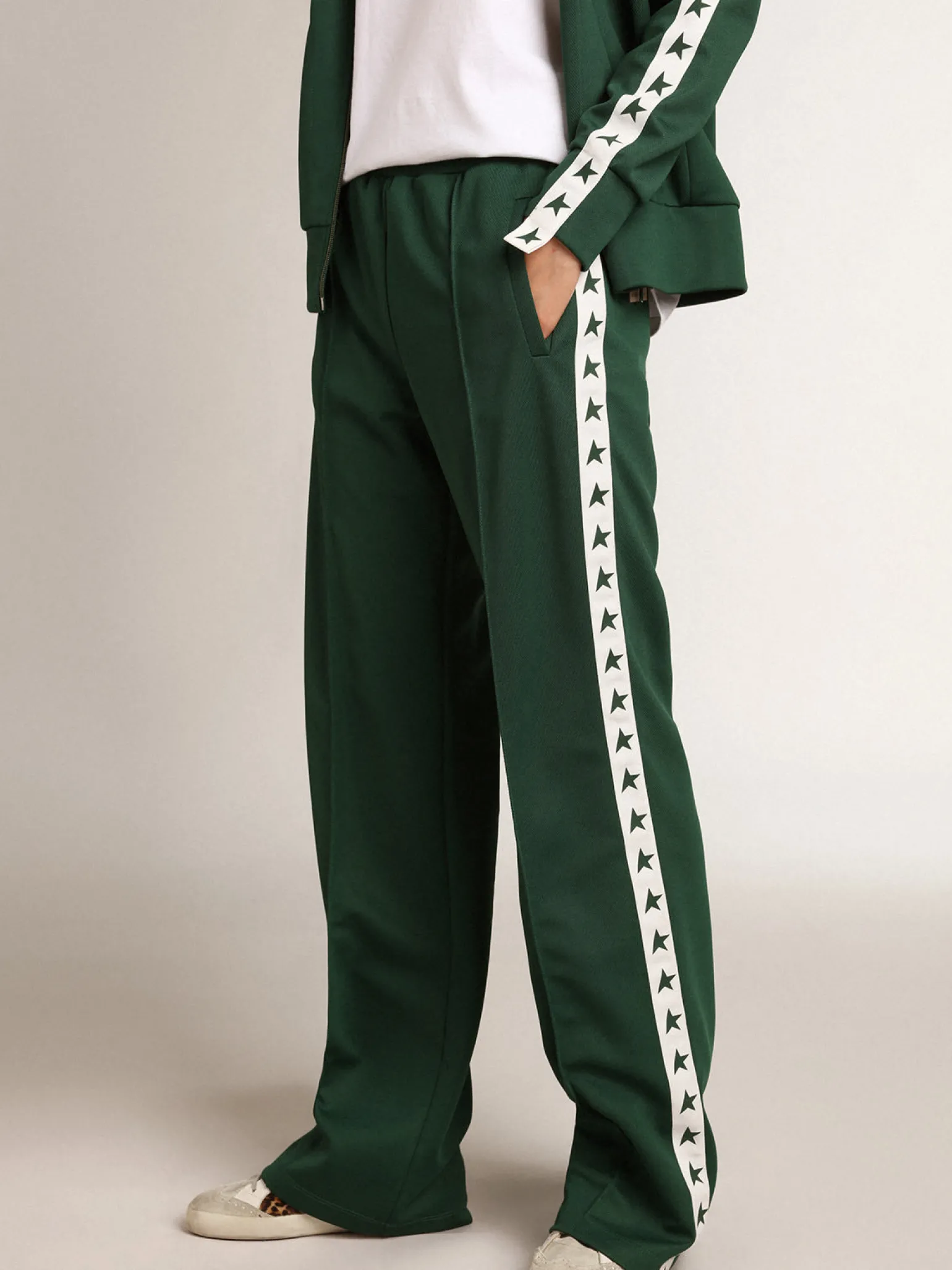New Calça de jogging feminina verde brilhante com faixa e estrelas MULHER Jeans e calças