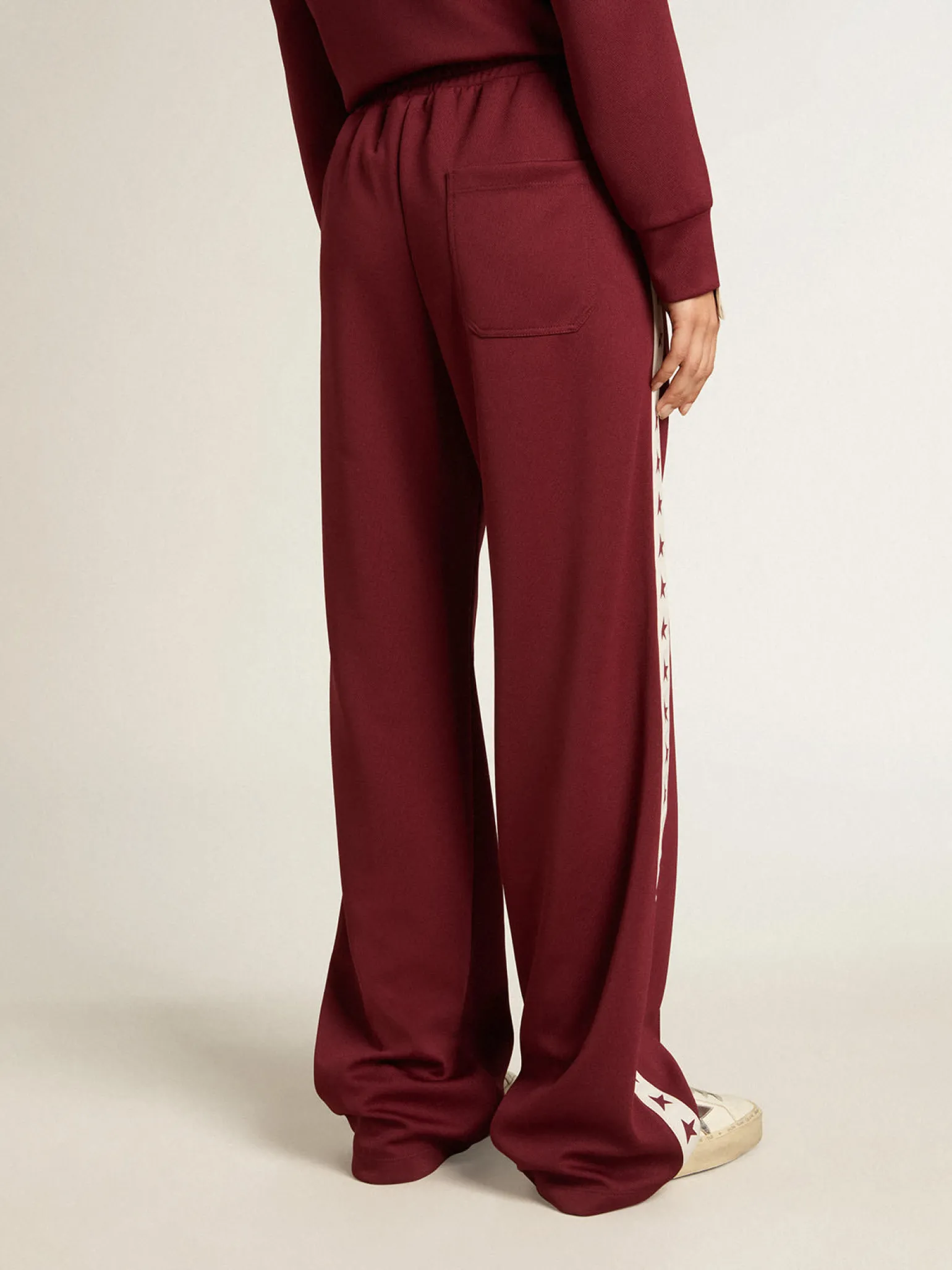 Fashion Calça de jogging feminina bordô com estrelas nas laterais MULHER Jeans e calças