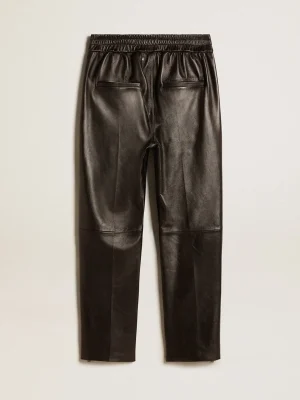 Fashion Calça de jogging preta de napa com zíper no fundo MULHER Jeans e calças
