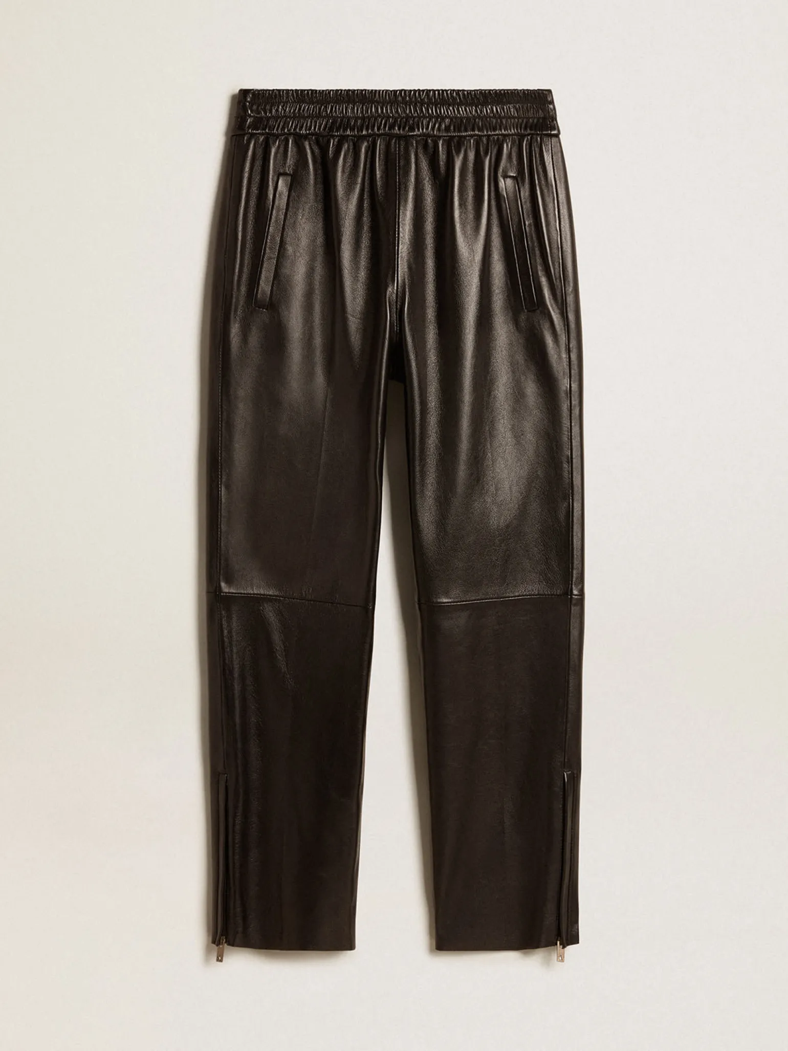 Fashion Calça de jogging preta de napa com zíper no fundo MULHER Jeans e calças