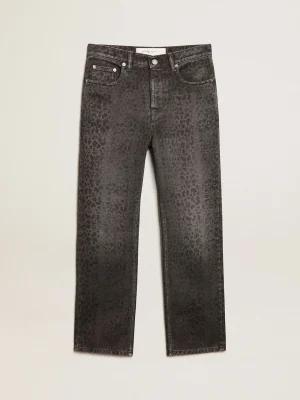 Flash Sale Calça jeans cinza feminina com estampa de leopardo MULHER Jeans e calças