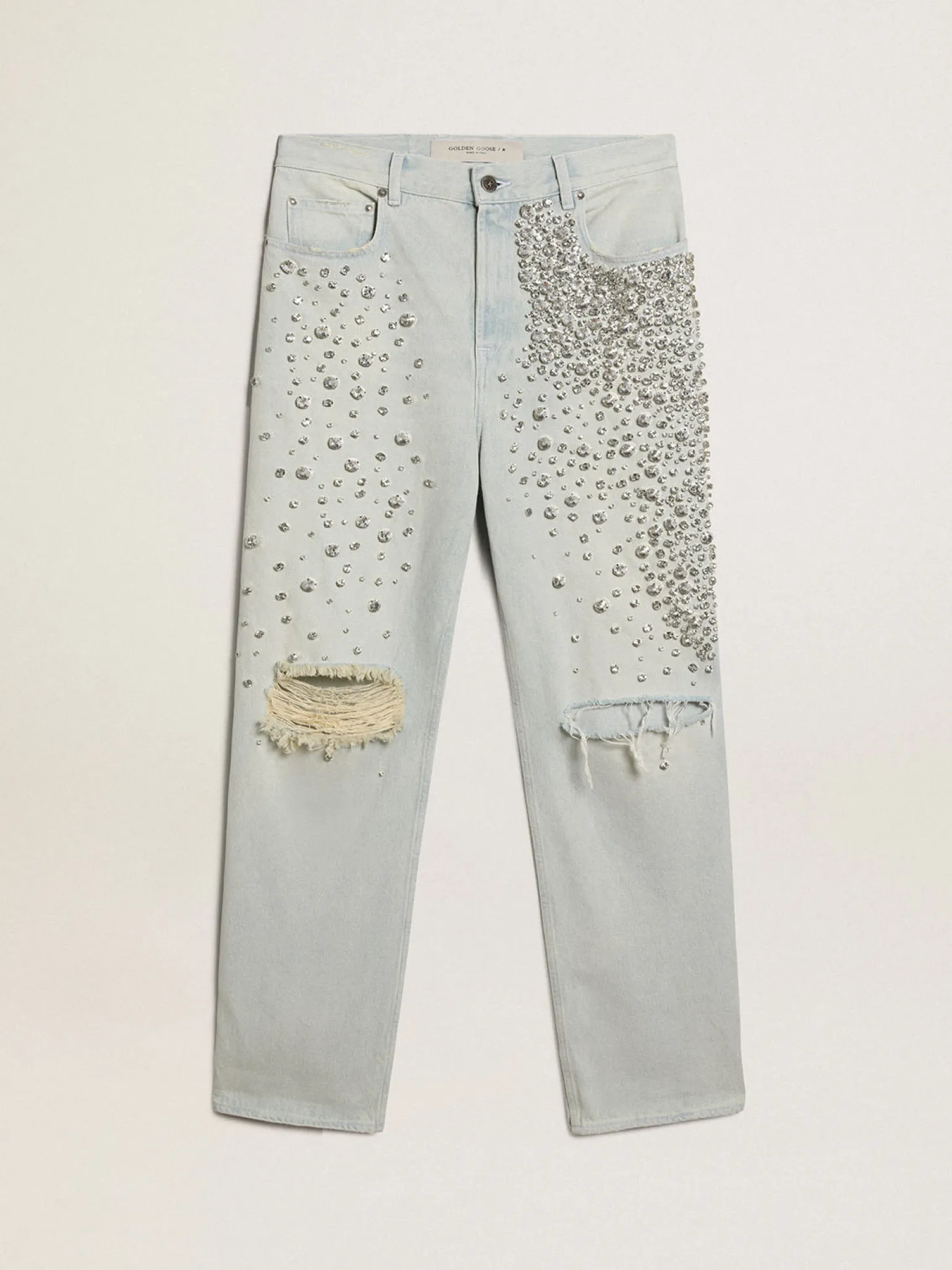 Store Calça jeans feminina desbotada com cristais cabochão MULHER Jeans e calças