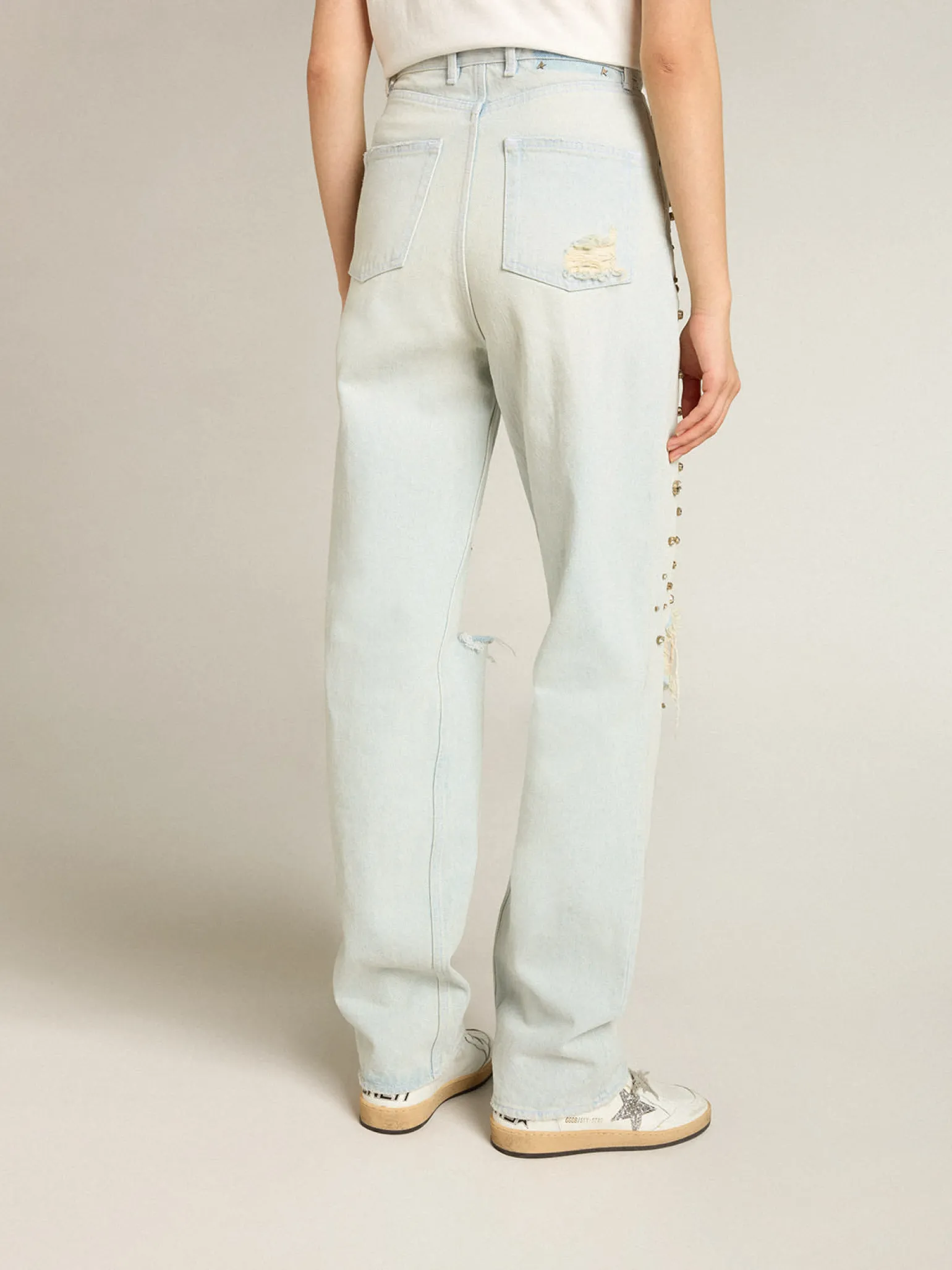 Store Calça jeans feminina desbotada com cristais cabochão MULHER Jeans e calças