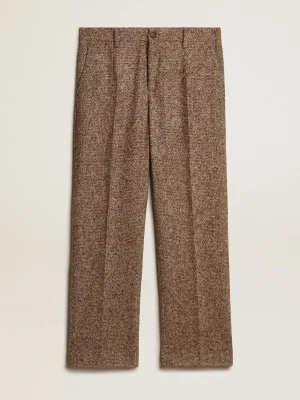 New Calça masculina de misto lã e seda bege e marrom Jeans e calças