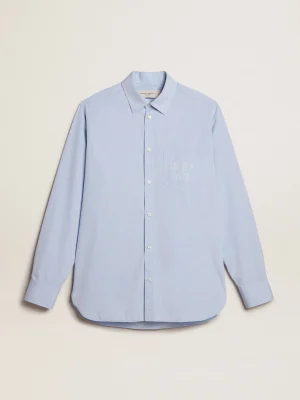 Sale Camisa azul bebê de algodão com bordado no bolso Camisas